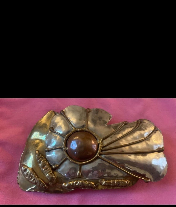 Vintage modernist brutalist two tone belt buckle measures 5 1/4 inch by 3 inch