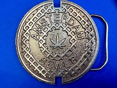 Amsterdam Sewer Marijuana Cannabis Pot Leaf Logo Silver Color Belt Buckle