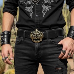 Men Women Antique Gold Metal Belt Buckle Skull Skeleton Bones Cover Face Eyes