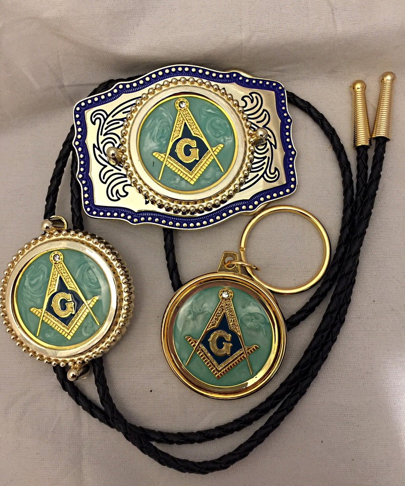 Masonic 3 piece set, belt buckle, bolo and money clip