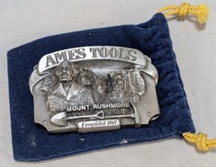 Nice 1987 Siskiyou Ames Tools Mount Rushmore Belt Buckle w Blue Pouch #85 Ltd Ed