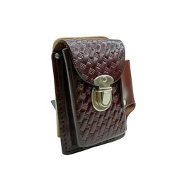 Vintage Genuine Leather Phone Holster Case Basket Weave Brown Made in USA