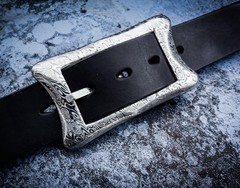 One-off customized 1.5” Damascus Steel Buckle With English Bridal Leather Belt
