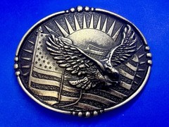 USA American Eagle Soaring Over Flag Sunrise Sunshine Patriotic Belt Buckle