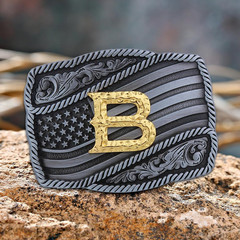 Western Cowboy Initial Letters A-Z American Flag Belt Buckle for Men Fathers Day