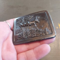 Vintage 1977 Indiana Metal Craft Deer Buck Belt Buckle Brass Rectangle 3×2.5