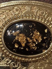 Western Style Gold Tone Belt Buckle With Gold Flecks in Black Resin