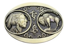 Men Women Dark Gold Metal Fashion Belt Buckle Native Buffalo Bull 5 Cents Coin