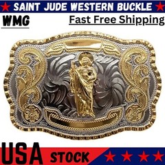 Saint Jude Western Rodeo Gold Tone Shine Design Fashion Cowboy Belt Buckle