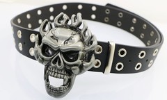 NORICAP Men And Women Metal Skull Head Leather Buckle Belt Waist Medium, K4b