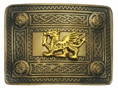 Mens Scottish B N Kilt Belt Buckle Design Mirror Golden Welsh Dragon Antique AAR