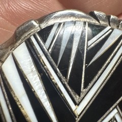 Vintage Southwestern Style Sterling Silver Belt Buckle Stamed B Black white Art