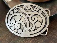 Brutalist Floral Belt Buckle Vintage 70s Abstract Oval Cowboy Accessory