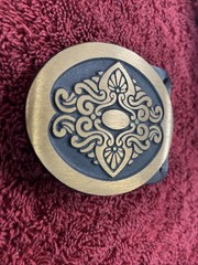 Vintage 1978 Solid Brass Mens Belt Buckle Ornate Scroll Design New Old Stock