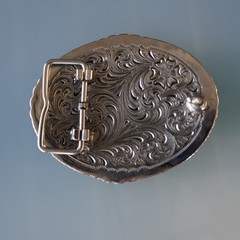 Two Tone Cross Belt Buckle Oval Silver Gold Floral Filigree Western