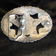 Vintage TLF Eagle Stars Engraved Scroll Silver and Gold tone Belt Buckle