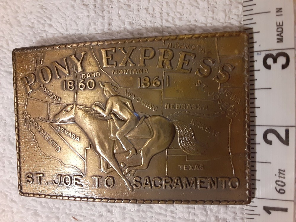 Vintage, Pony Express, St. Joe To Sacramento, Belt Buckle, excellent condition