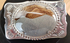Southwestern Silver Tone Etched Picture Jasper Belt Buckle