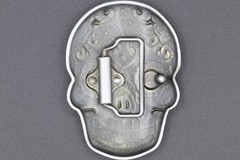 Monster Steel Sugar Skull Belt Buckle Day of the Dead Calavera Red Enamel Silver