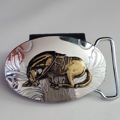 Vintage End of the Trail Horse Belt Buckle Silver Gold Tone Western Rodeo Oval