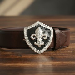 Men Women Silver Metal Belt Buckle Fashion Shield Big Bling Fleur De Lis