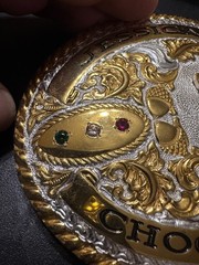 Vintage Crumrine Western Rodeo Monogrammed Oval Belt Buckle Heavy Silver Bronze