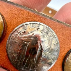 Mens Vintage Western Belt 29-34 Leather Brown Painted Coin Concho