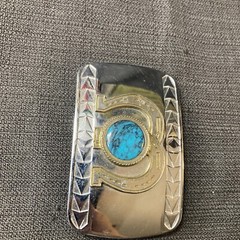 Double Horseshoe Faux Turquoise Chrome Belt Buckle