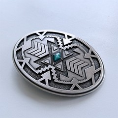 Vintage Style Geometric Patterns Western Cowboy Oval Belt Buckle BUCKLE-WT165SL