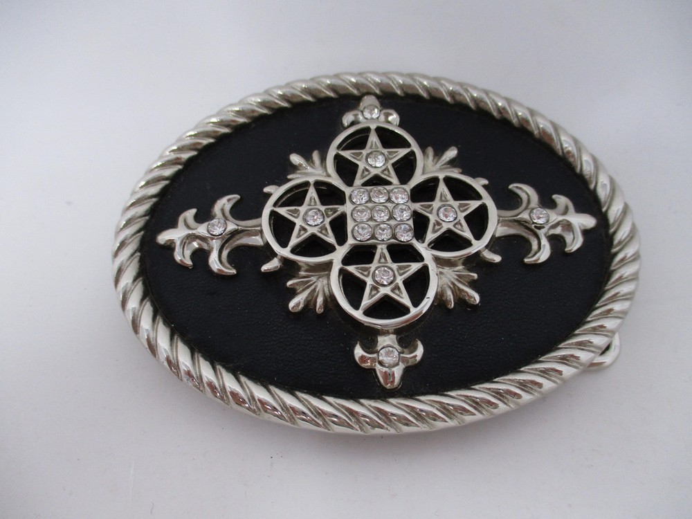 Classico Belt Buckle Mens Silver Oval Western Rhinestone Cross Star Italia