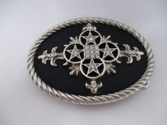 Classico Belt Buckle Mens Silver Oval Western Rhinestone Cross Star Italia
