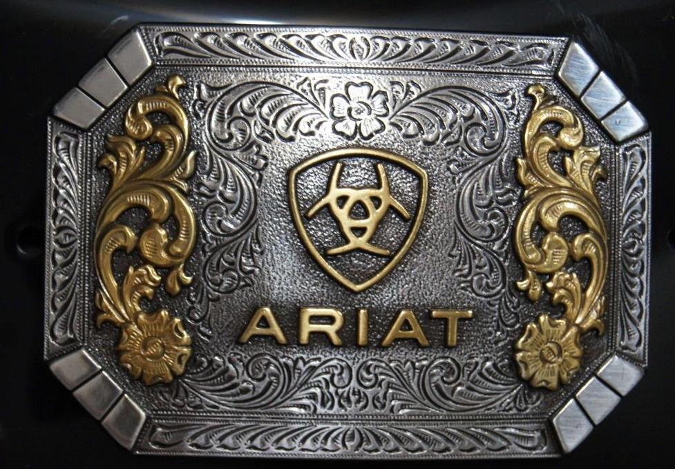 Ariat Logo Western Belt Buckle Floral Silver & Gold tone A37022
