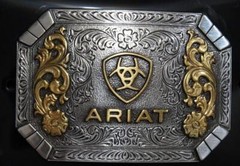 Ariat Logo Western Belt Buckle Floral Silver & Gold tone A37022