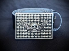 Flying Skull Winged Belt Buckle Gothic Industrial Beaded OOAK Darren McNeese