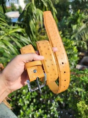 3.8CM Tan Brown 100% Genuine Ostrich Leather Skin Men Belt Buckle- Handmade