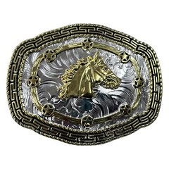 Horse Head Rodeo Belt Buckle Silver And Gold