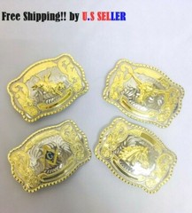 WESTERN PRAYING COWBOY RODEO MASONIC BULL HORSE HEAD LONG GOLD SHINY BELT BUCKLE