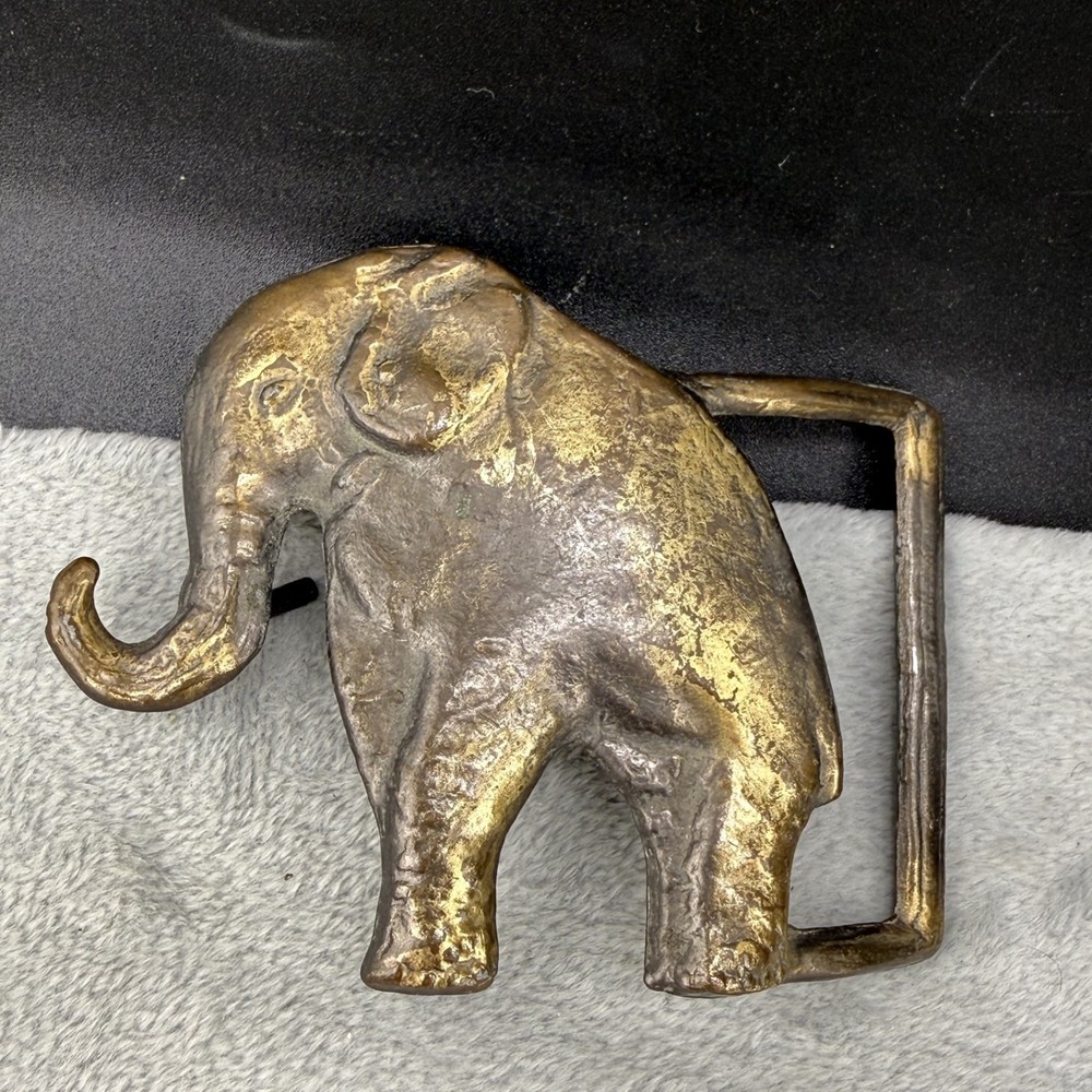 Vintage Brass Elephant Belt Buckle Safari