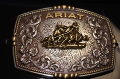 Ariat Western Belt Buckle Filigree Logo Team Roper Silver tone A37064
