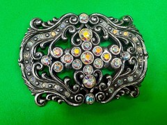 Victorian Style Multi-Color Rhinestone Jeweled See-Trough Ladies Belt Buckle