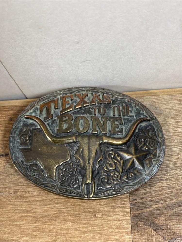 Pewter Belt Buckle The Old West Texas to the Bone antique brass finish