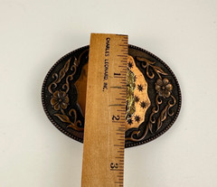 Western Copper Tone Belt Buckle Native Chief Head Oval Floral Scroll