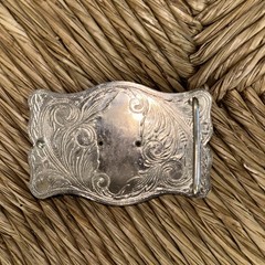 ESTATE SILVER TONE BELT BUCKLE GREEN AGATE SOUTHWESTERN STYLE MEN WOMEN UNISEX