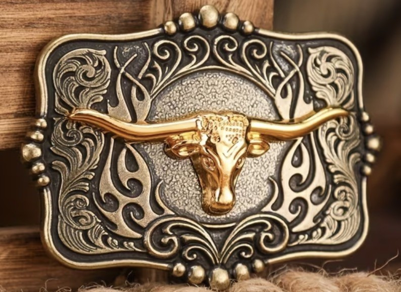 GOLDEN BULL Belt Buckle Metal Zinc Alloy Vintage Retro Cowboy Western Premium