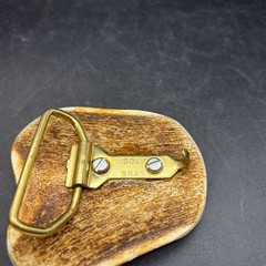 Elk Antler Belt Buckle Hand Carved And Painted With Solid Brass Hardware