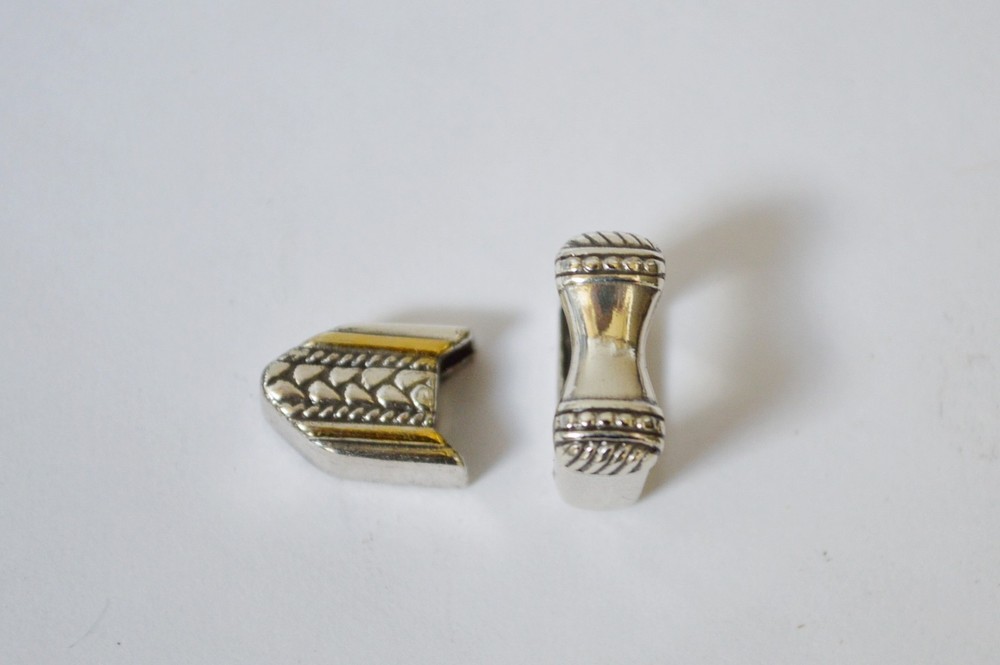 New Old Stock Engraved Silver Belt Tip and Slide Set Small 3/8&Prime;