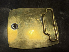 Vintage Belt Buckle With Wooden Brass and Stone Inlay