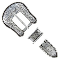 WESTERN ANTIQUE FLORAL ENGRAVED ROPE EDGE BELT BUCKLE SET fits 3/4&Prime; STRAP