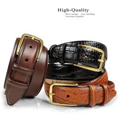 Andrew Men&rsquo;s Dress Belt Solid Brass Buckle (Gold) 34, Gold-alligator Tan