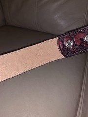 Red Burgundy Leather Hand Tooled Skulls Rockabilly Goth Leather Belt Size 34